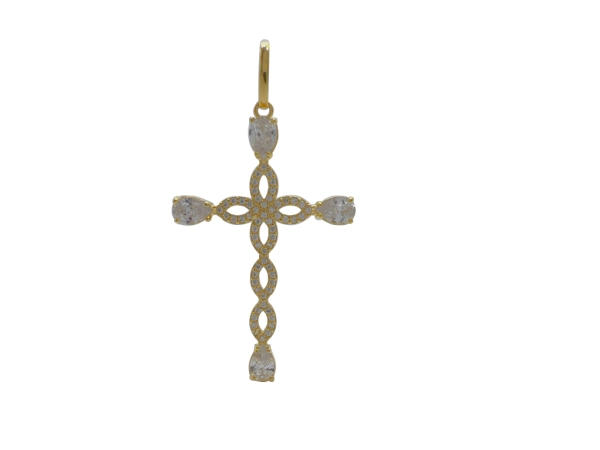 Pingente Dourado Cruz 4 Gotas Cristais
